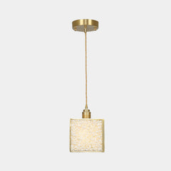 Pendant Light Brass Crystal Square Cube White