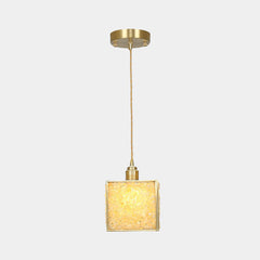 Pendant Light Brass Crystal Square Cube Yellow