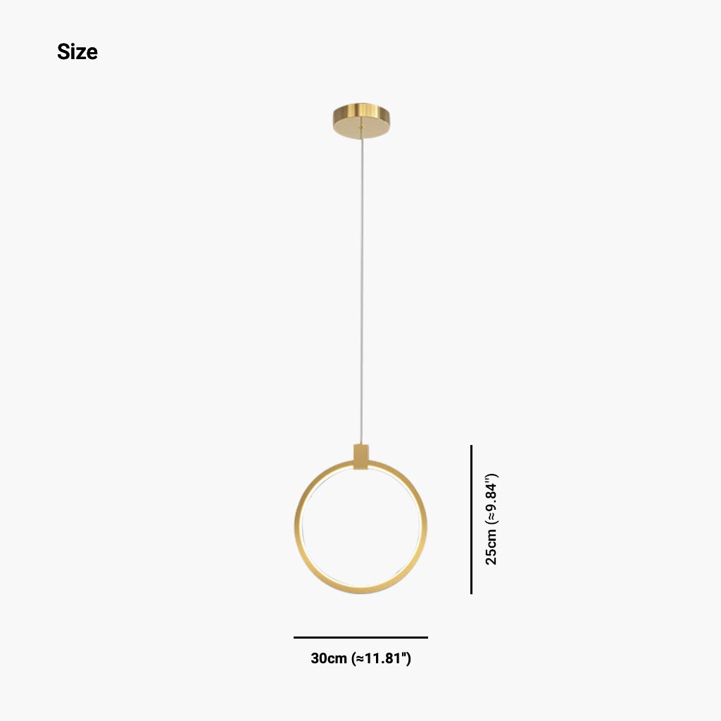 Pendant Light Brass Gold LED One Ring Size