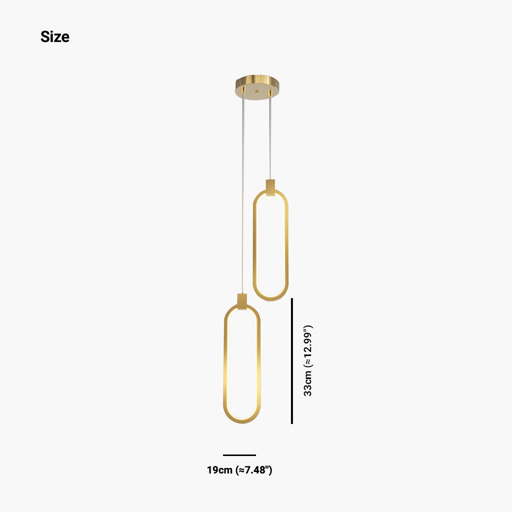 Pendant Light Brass Gold LED Two Ovals Size