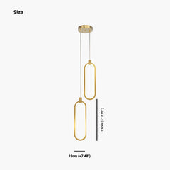 Pendant Light Brass Gold LED Two Ovals Size