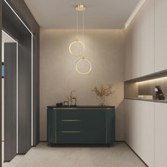 Pendant Light Brass Gold LED Two Rings Foryer
