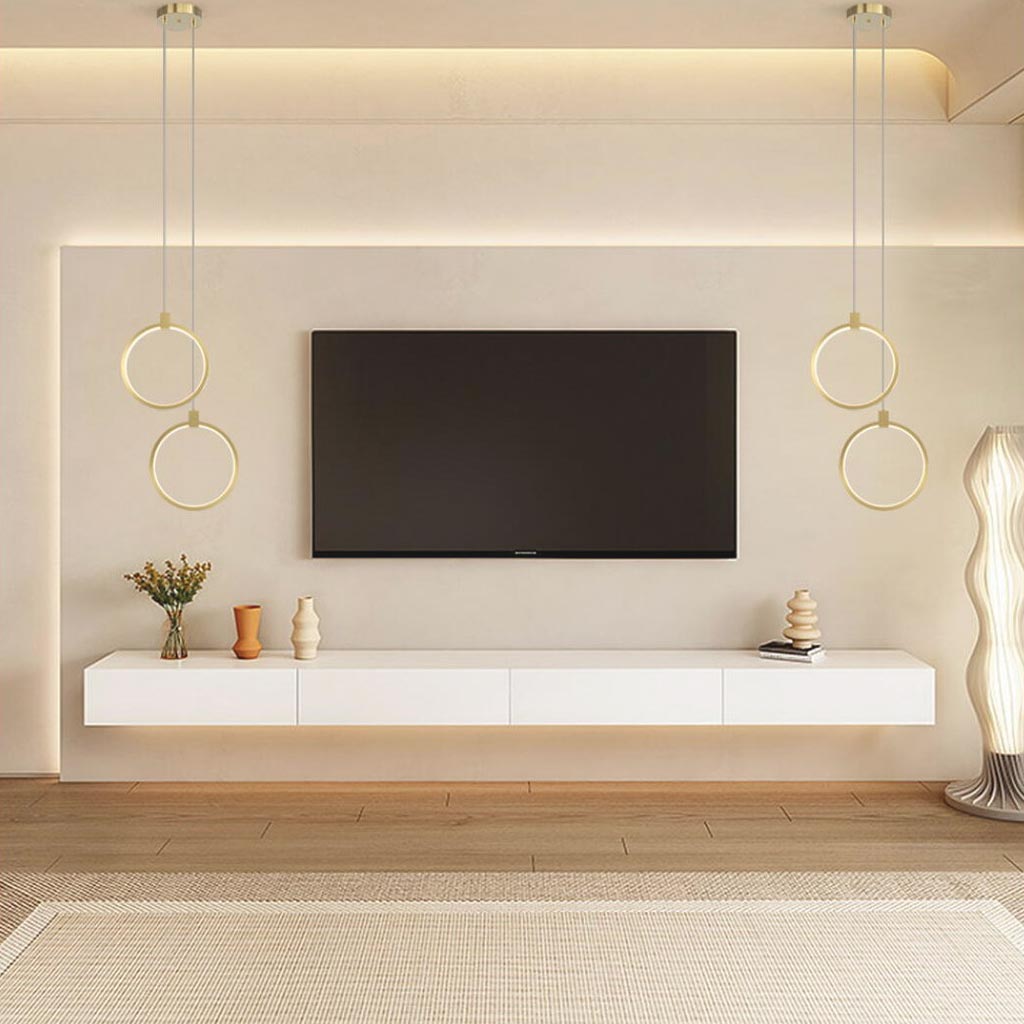 Pendant Light Brass Gold LED Two Rings Living Room