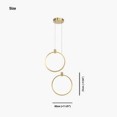 Pendant Light Brass Gold LED Two Rings Size