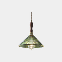 Pendant Light Brass Ribbed Glass Green