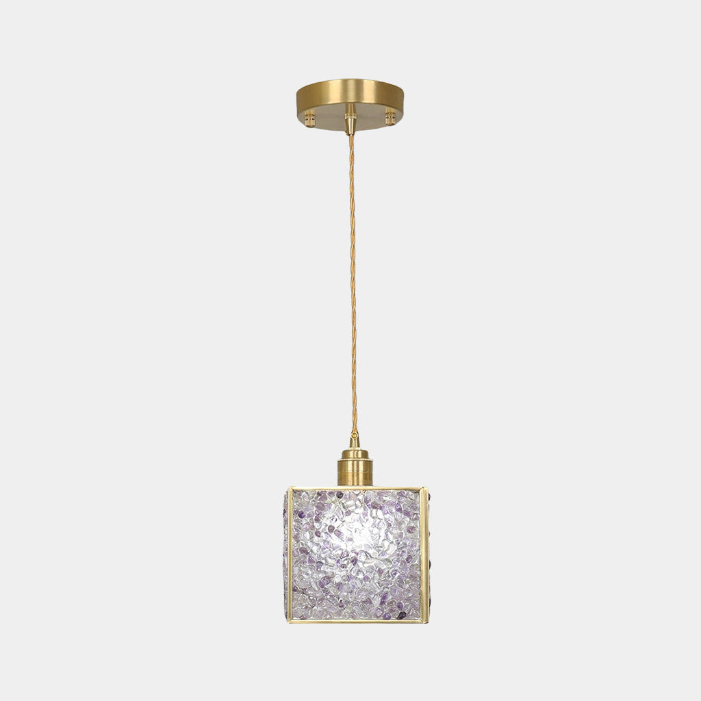 Pendant Light Colorful Brass Crystal Square Cube