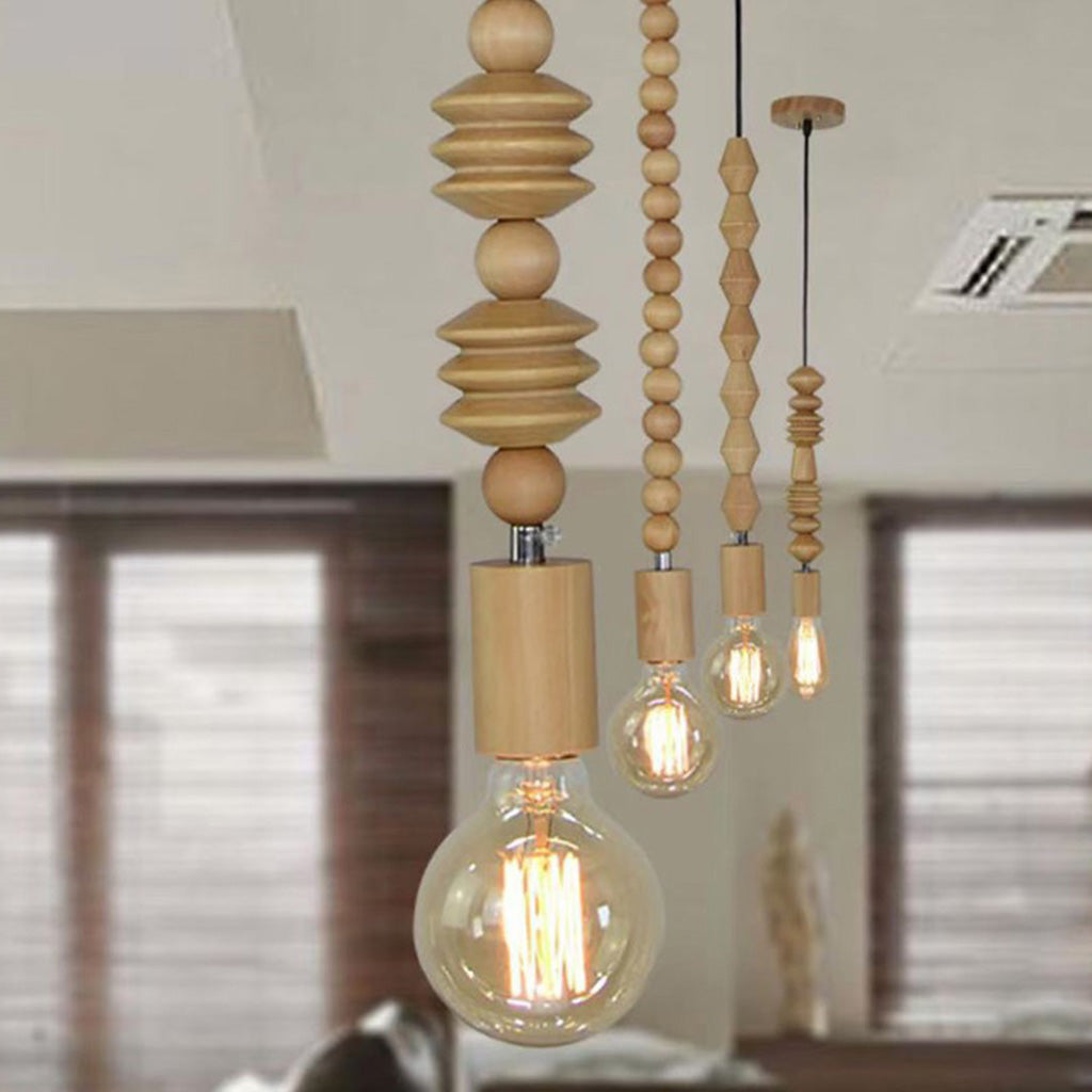 Beaded Rope Light Creative Wood Bead String Gourd Pendant Light | VAXLAMP