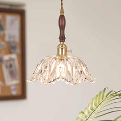 Pendant Light Fixture French Vintage Wood Glass Flower Corner