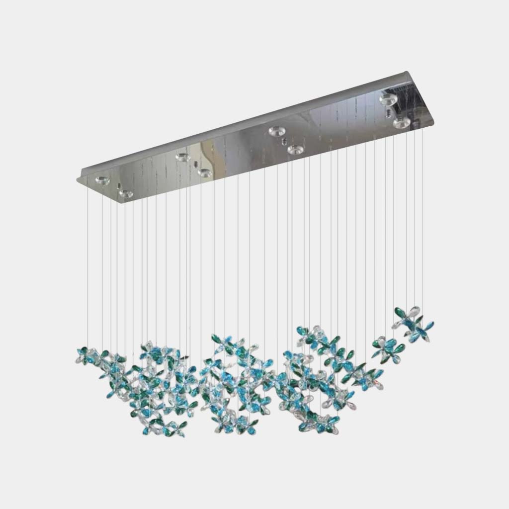 Hangende plafondlamp Bloemengroen en blauw kristal LED