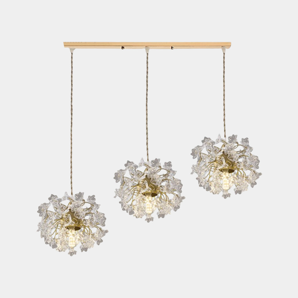 Pendant Light French Floral Brass Crystal Linear Canopy