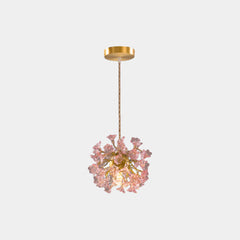 Pendant Light French Floral Brass Crystal Pink