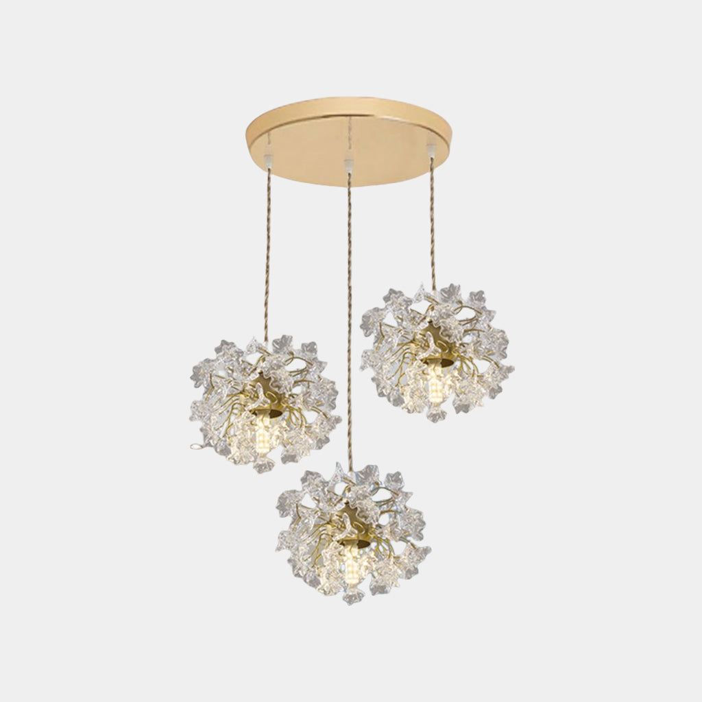 Pendant Light French Floral Brass Crystal Round Canopy