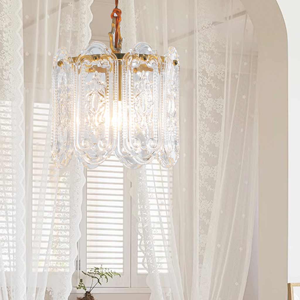 Pendant Light French Floral Carved Glass Bedroom