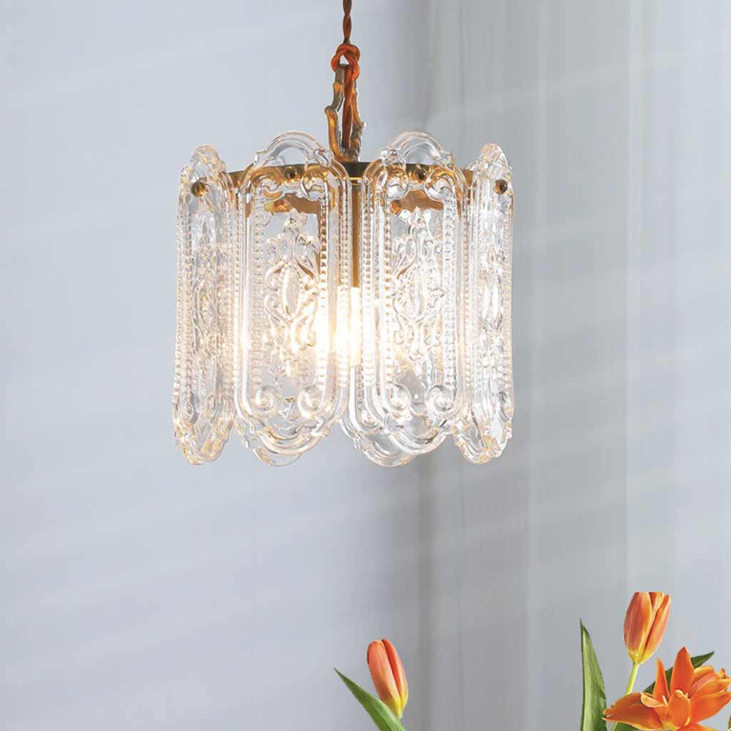 Pendant Light French Floral Carved Glass Corner