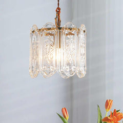 Pendant Light French Floral Carved Glass Corner