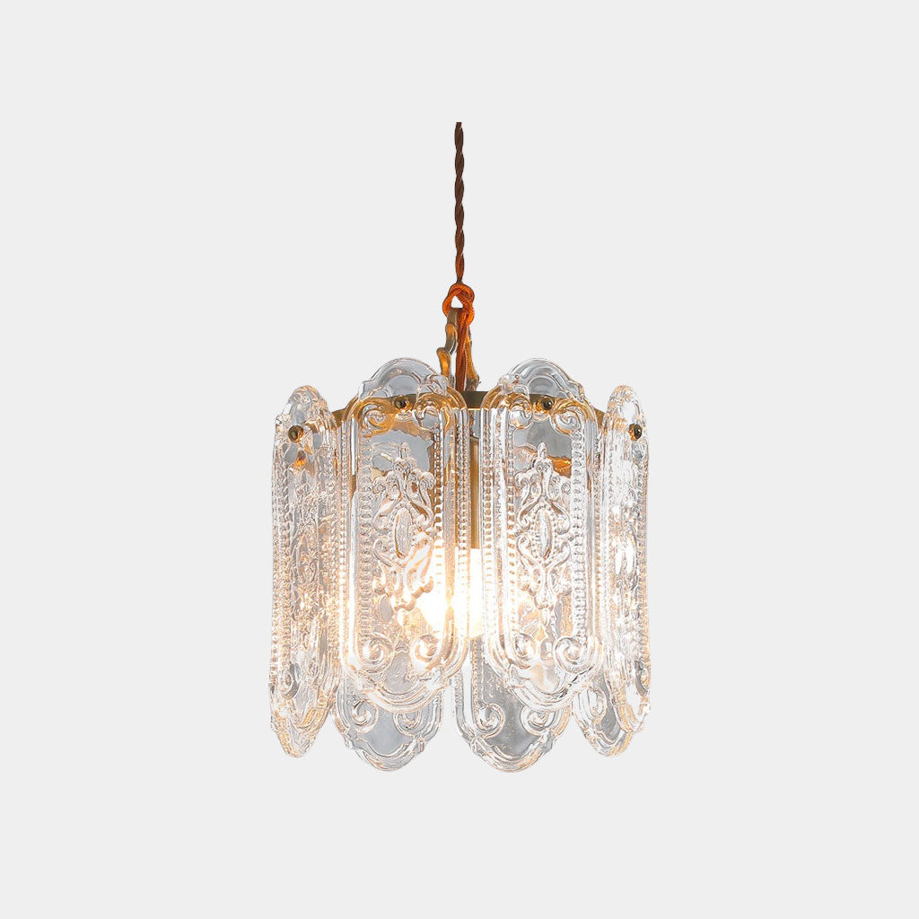 Pendant Light French Floral Carved Glass