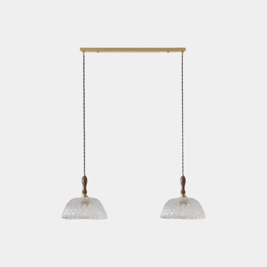 Pendant Light French Vintage Walnut Wood Glass Bowl 2 Lights