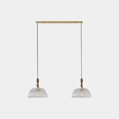 Pendant Light French Vintage Walnut Wood Glass Bowl 2 Lights