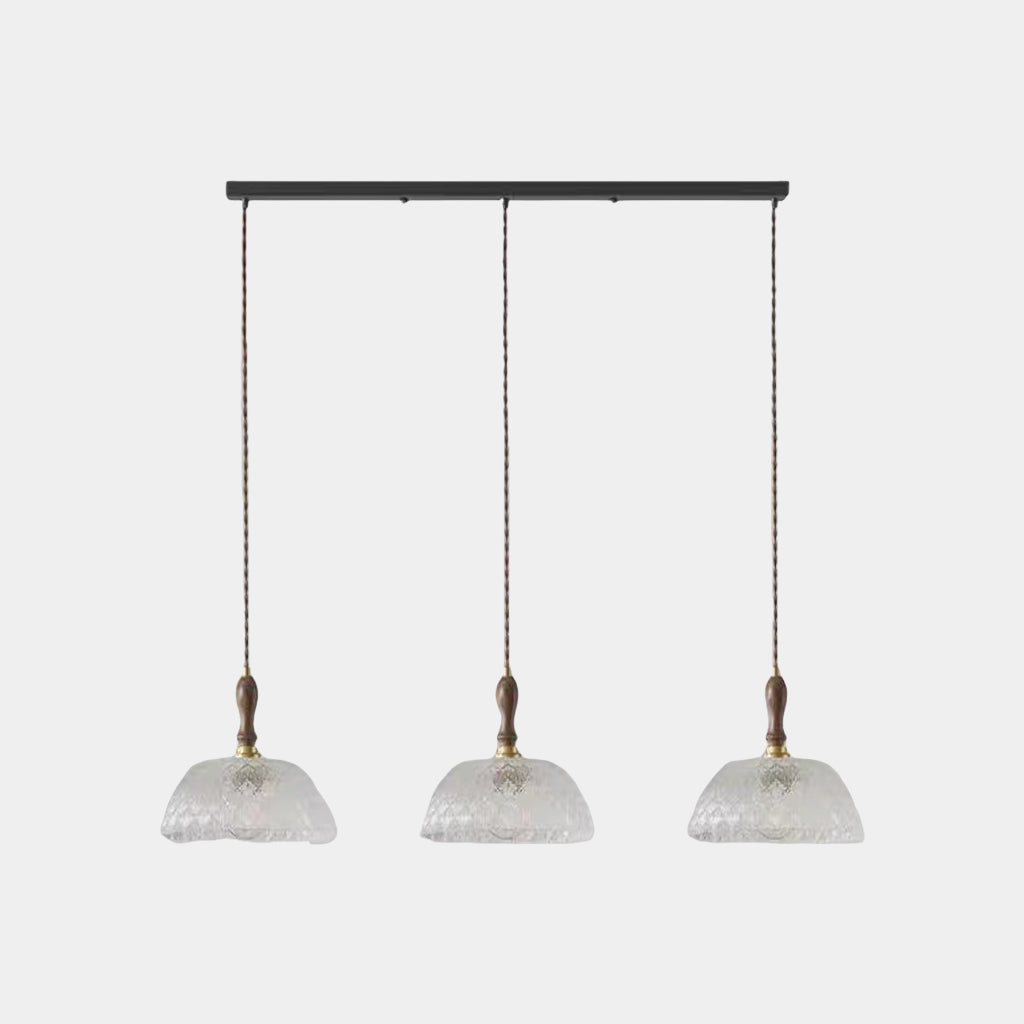 Pendant Light French Vintage Walnut Wood Glass Bowl 3 Lights