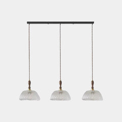 Pendant Light French Vintage Walnut Wood Glass Bowl 3 Lights