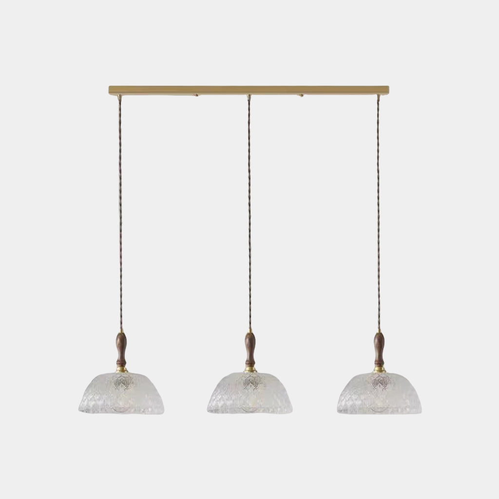 Pendant Light French Vintage Walnut Wood Glass Bowl Brass Canopy