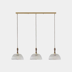 Pendant Light French Vintage Walnut Wood Glass Bowl Brass Canopy