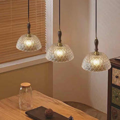 Pendant Light French Vintage Walnut Wood Glass Bowl Dining Room