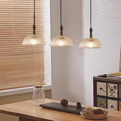 Pendant Light French Vintage Walnut Wood Glass Bowl Dining Table