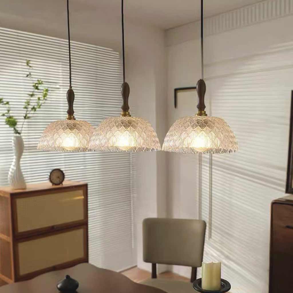 Pendant Light French Vintage Walnut Wood Glass Bowl Rest Room