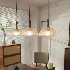 Pendant Light French Vintage Walnut Wood Glass Bowl Rest Room