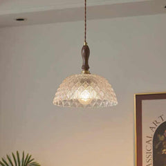 Pendant Light French Vintage Walnut Wood Glass Bowl Room