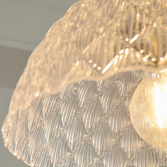 Pendant Light French Vintage Walnut Wood Glass Bowl Shade