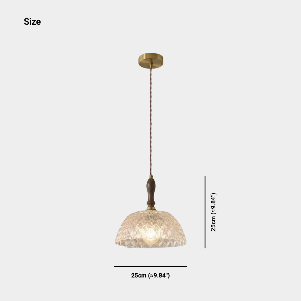 Pendant Light French Vintage Walnut Wood Glass Bowl Size