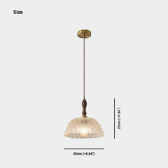 Pendant Light French Vintage Walnut Wood Glass Bowl Size