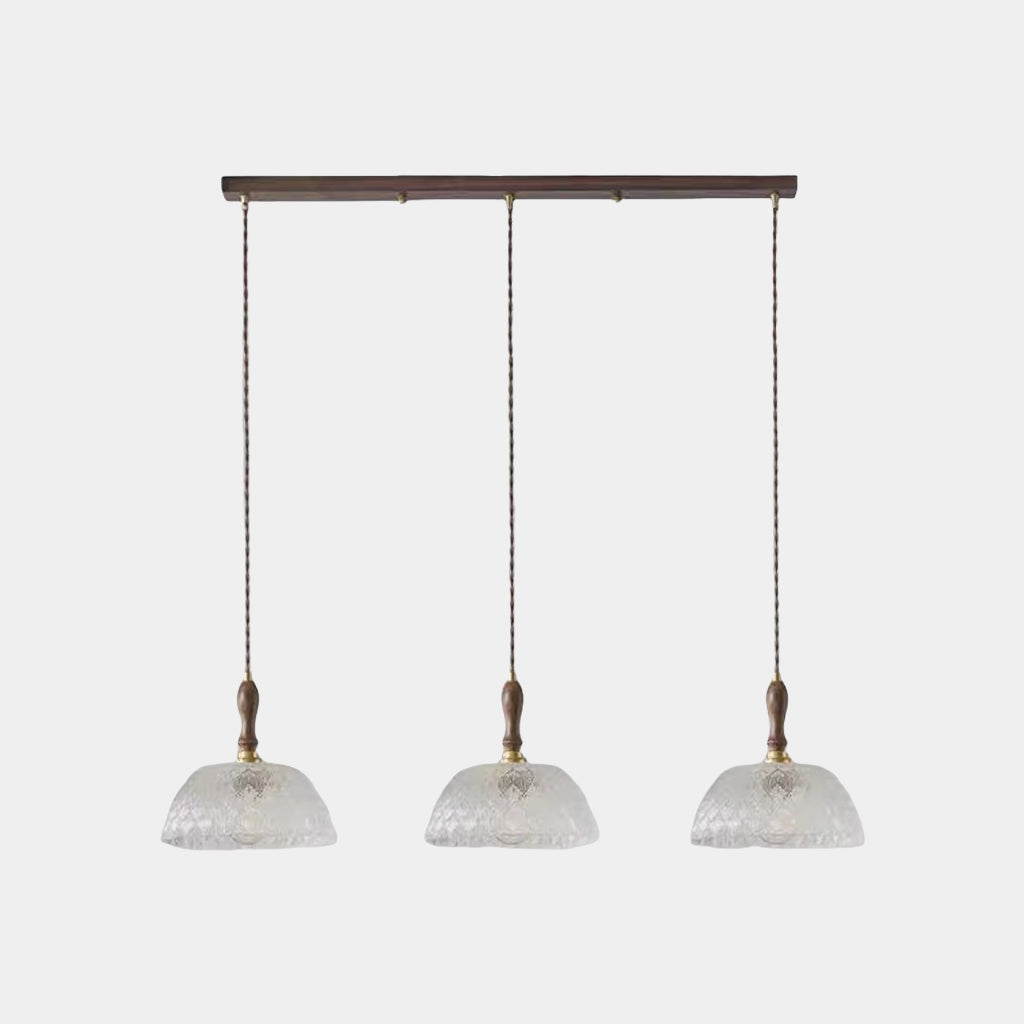 Pendant Light French Vintage Walnut Wood Glass Bowl Wood Canopy