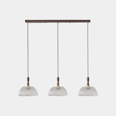 Pendant Light French Vintage Walnut Wood Glass Bowl Wood Canopy