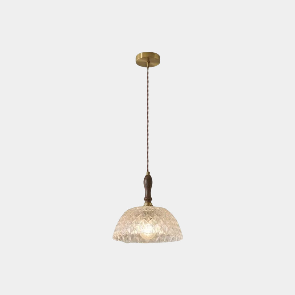 Pendant Light French Vintage Walnut Wood Glass Bowl