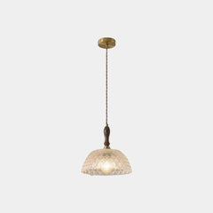 Pendant Light French Vintage Walnut Wood Glass Bowl