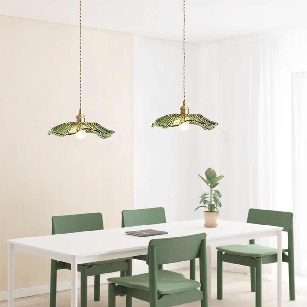 Green Glass Flower Lotus Leaf Pendant/Ceiling Light | VAXLAMP