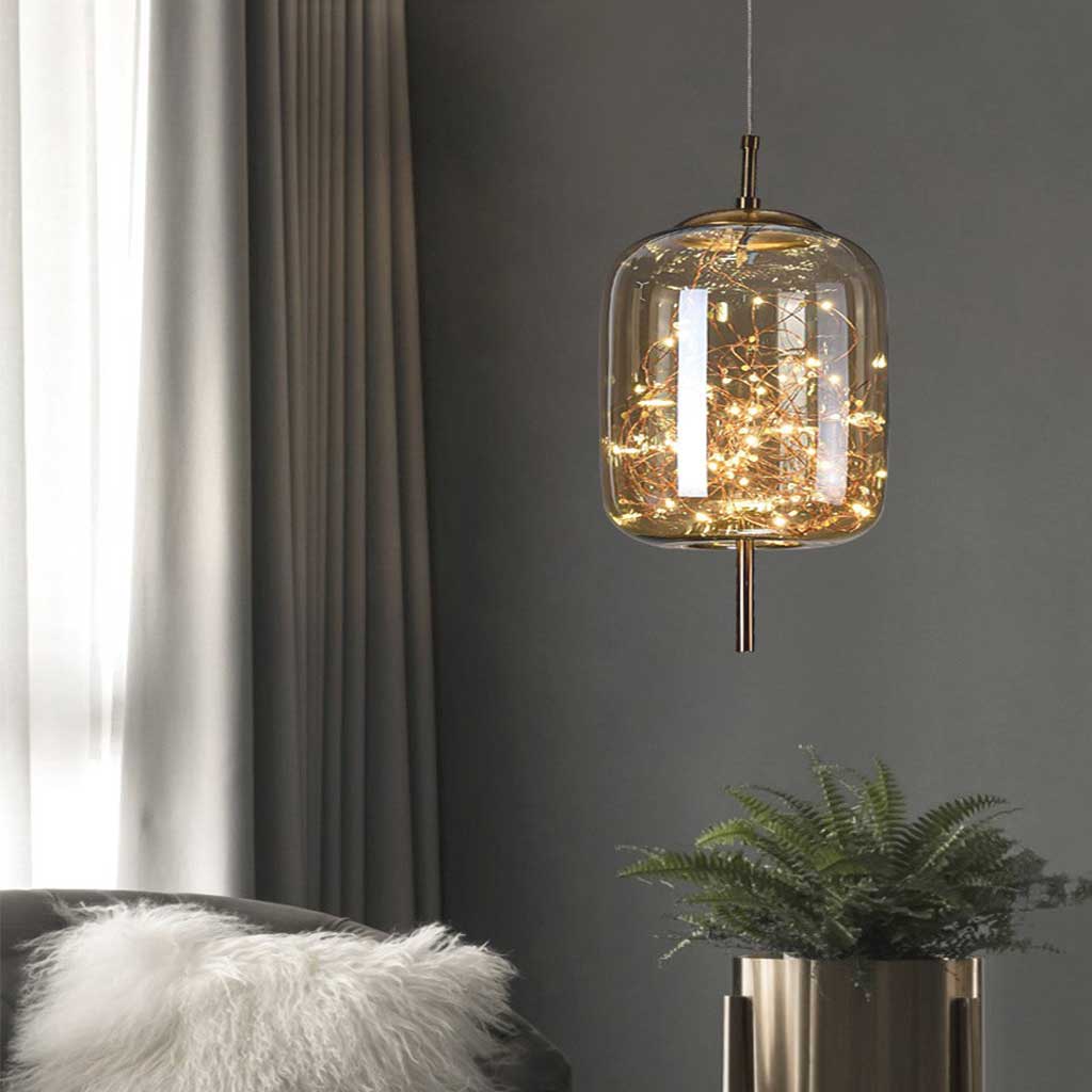 Pendant Light Glass Starry Night Amber Sitting Room