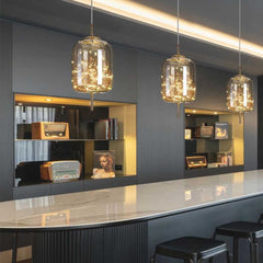 Pendant Light Glass Starry Night Amber Three