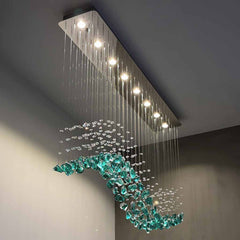 Lámpara colgante Grand Long LED de cristal en forma de S, verde