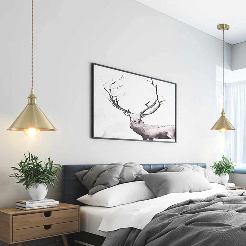 Pendant Light Industrial Simple Brushed Brass Cone Gold Bedroom