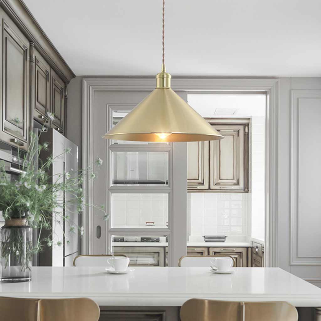 Pendant Light Industrial Simple Brushed Brass Cone Gold Dining Table