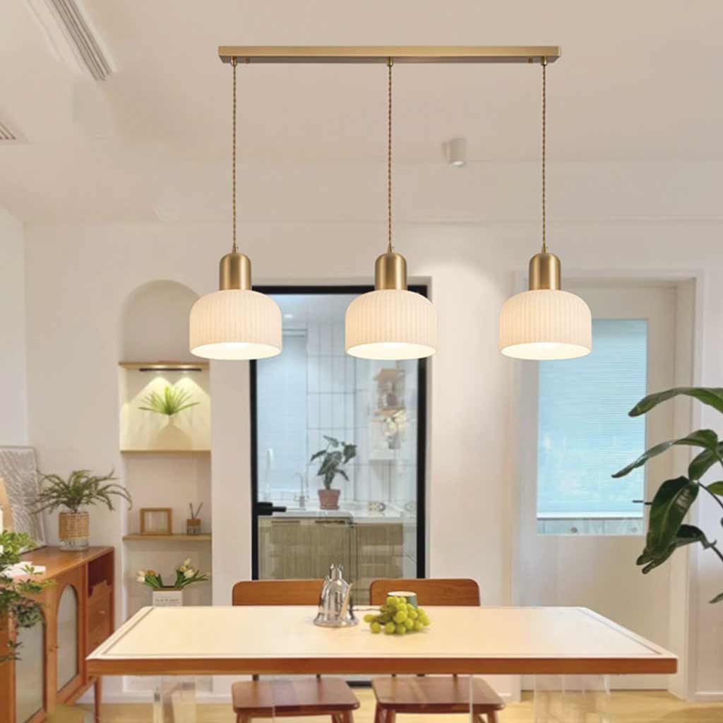 Pendant Light Japandi Cream Ribbed Glass Dome Shade Dining Room