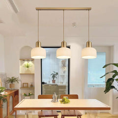 Pendant Light Japandi Cream Ribbed Glass Dome Shade Dining Room
