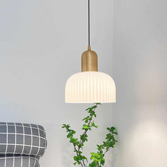 Pendant Light Japandi Cream Ribbed Glass Dome Shade Room