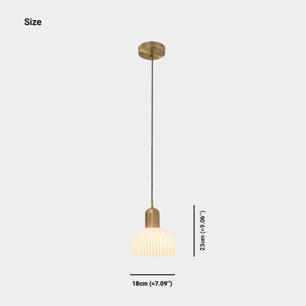 Pendant Light Japandi Cream Ribbed Glass Dome Shade Size