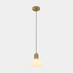 Pendant Light Japandi Cream Ribbed Glass Dome Shade White
