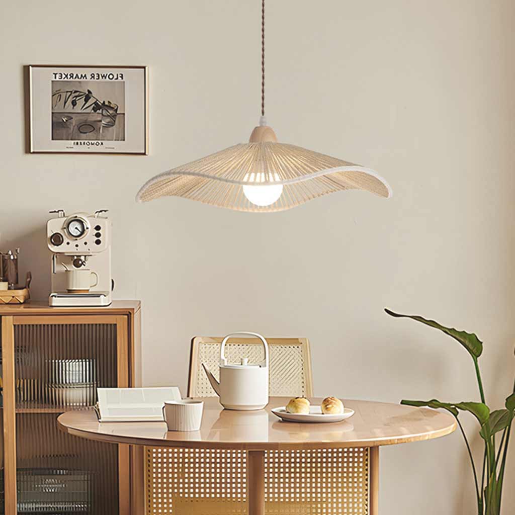 Pendant Light Japandi Hemp Rope Straw Hat Dining Room